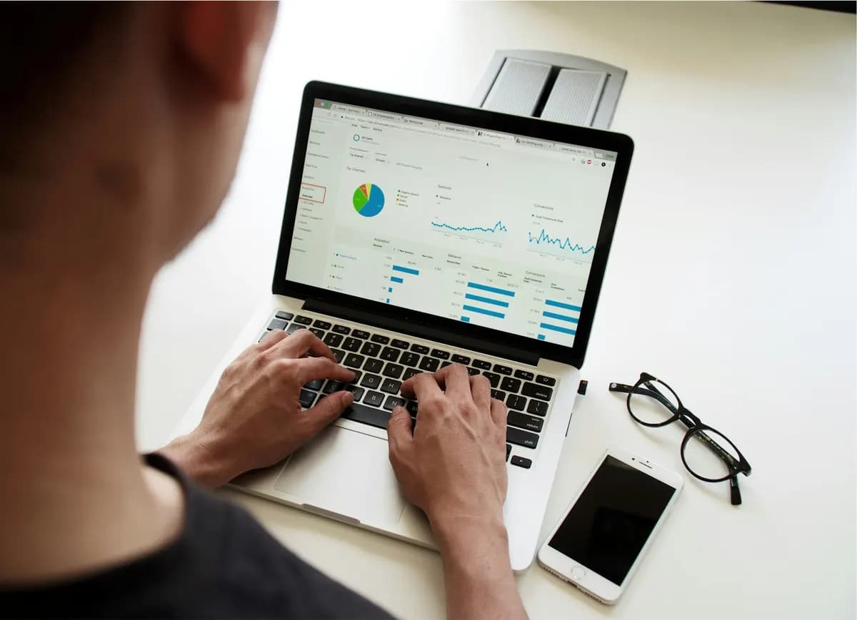 Website analytics dashboard on a laptop used to track SEO performance