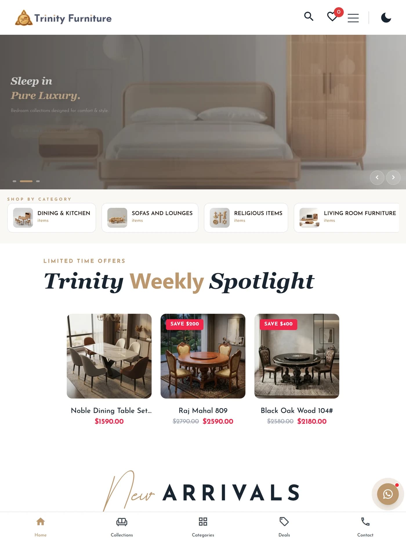 Trinity Furniture tablet view