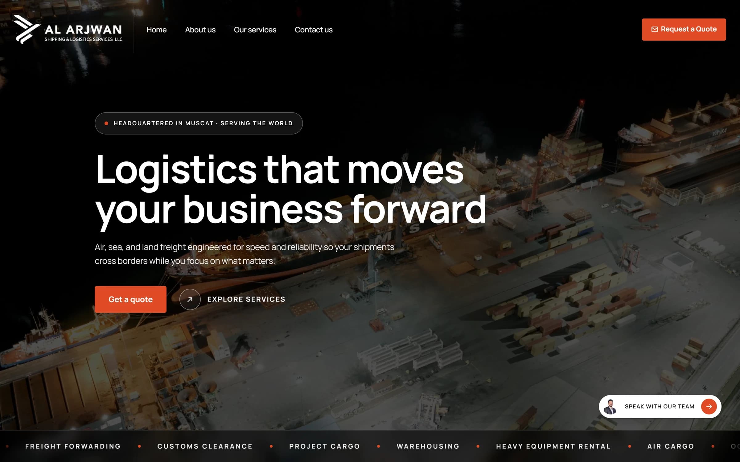 Al Arjwan Logistics homepage